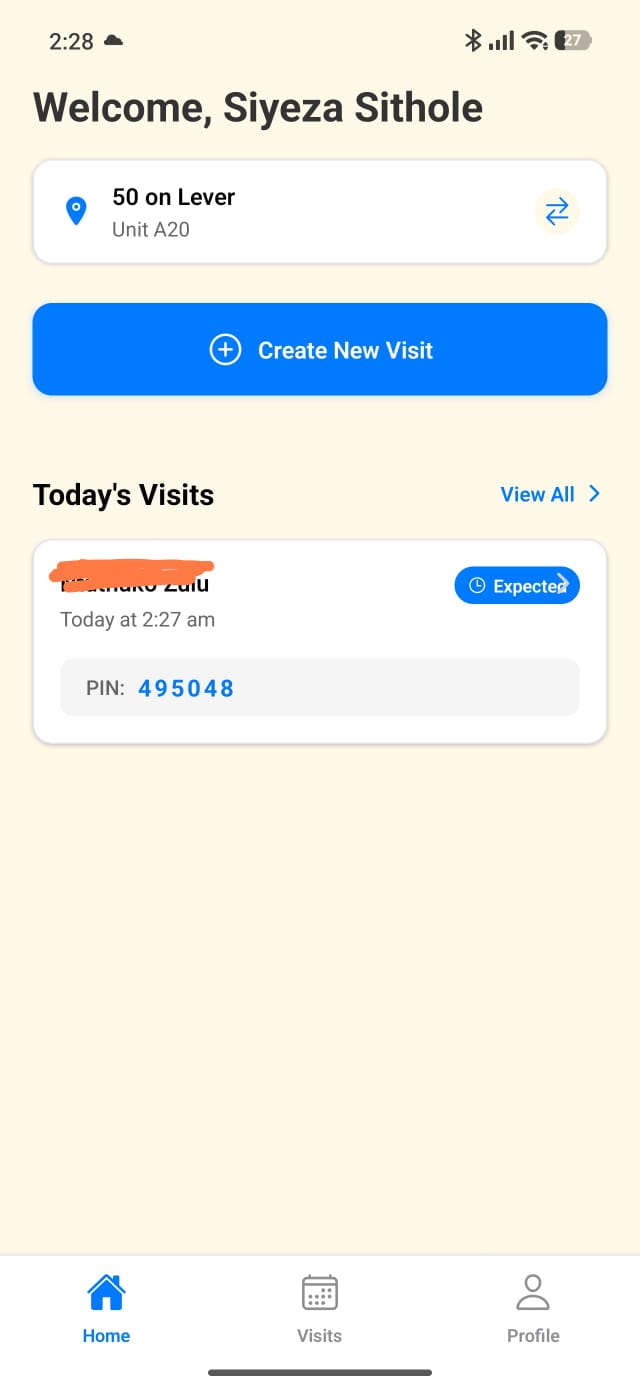 Home screen with Create New Visit