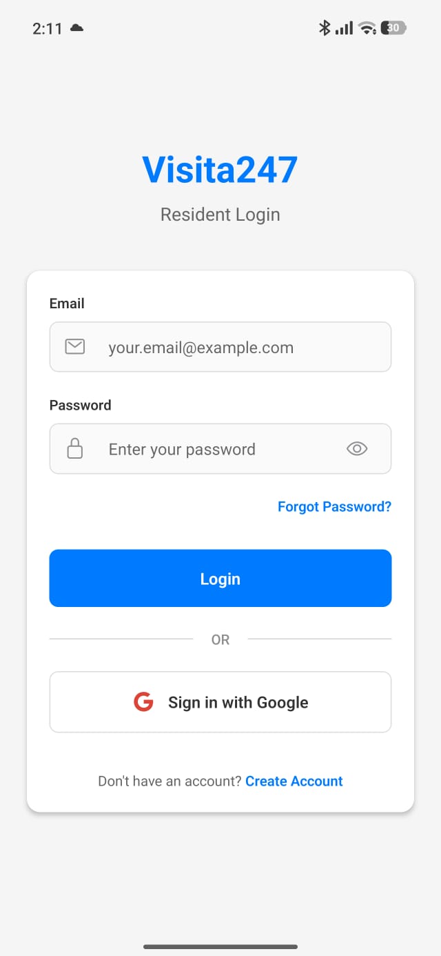 Resident Login screen