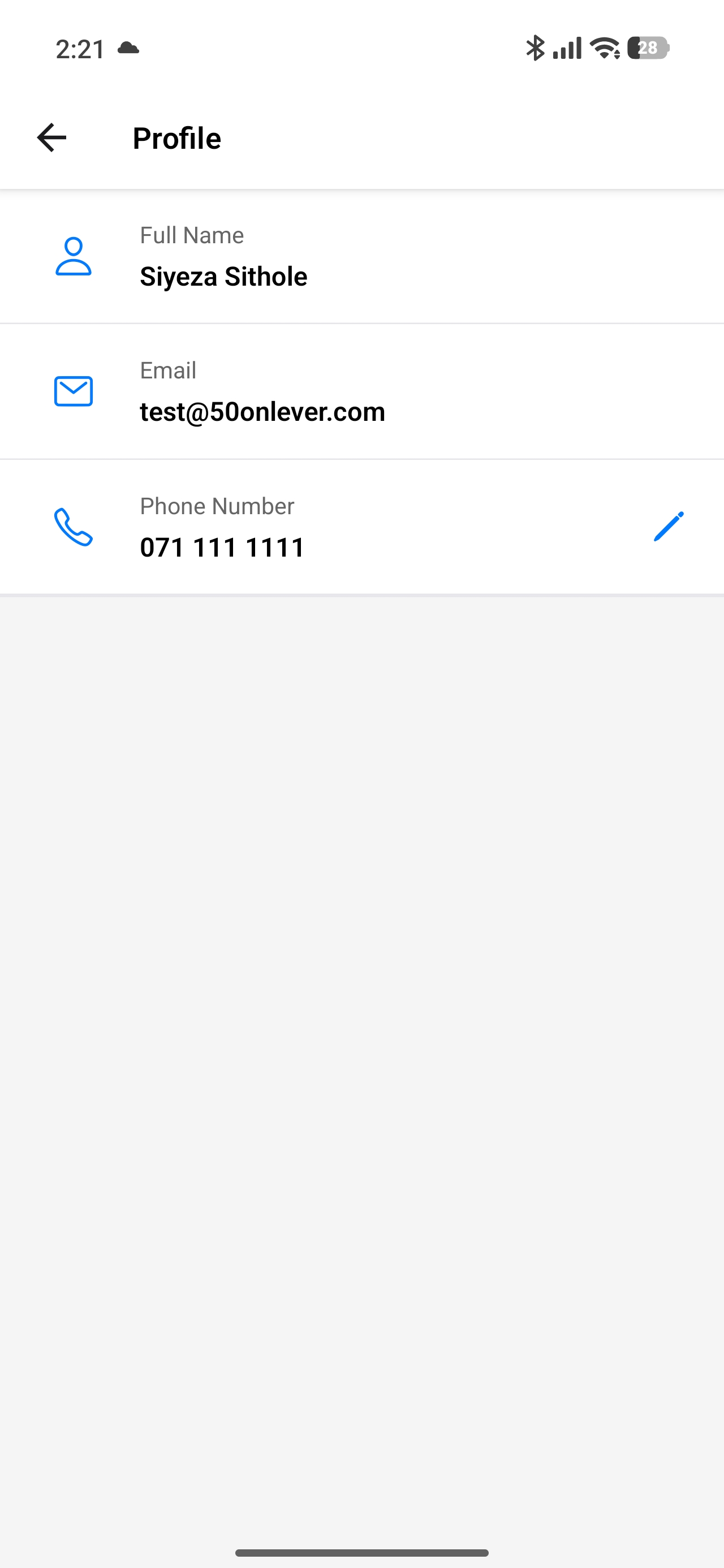 Profile screen