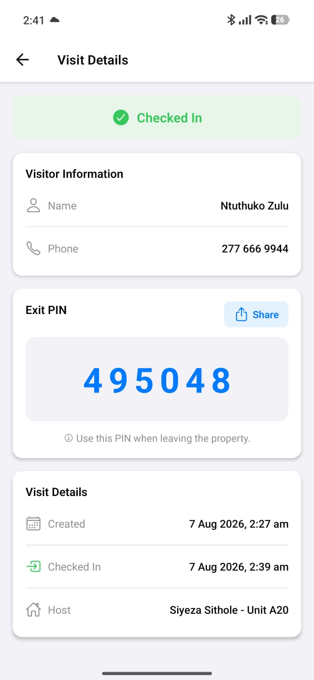 Visit Details - Checked In