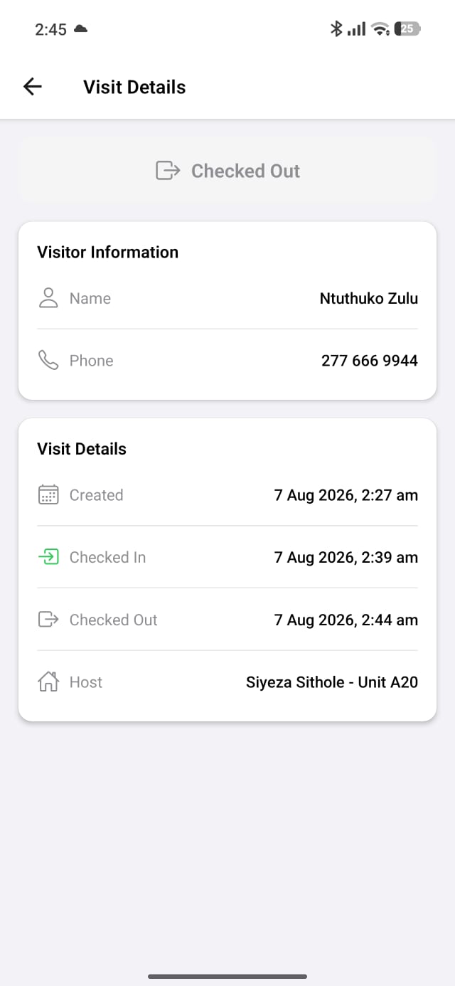 Visit Details - Checked Out
