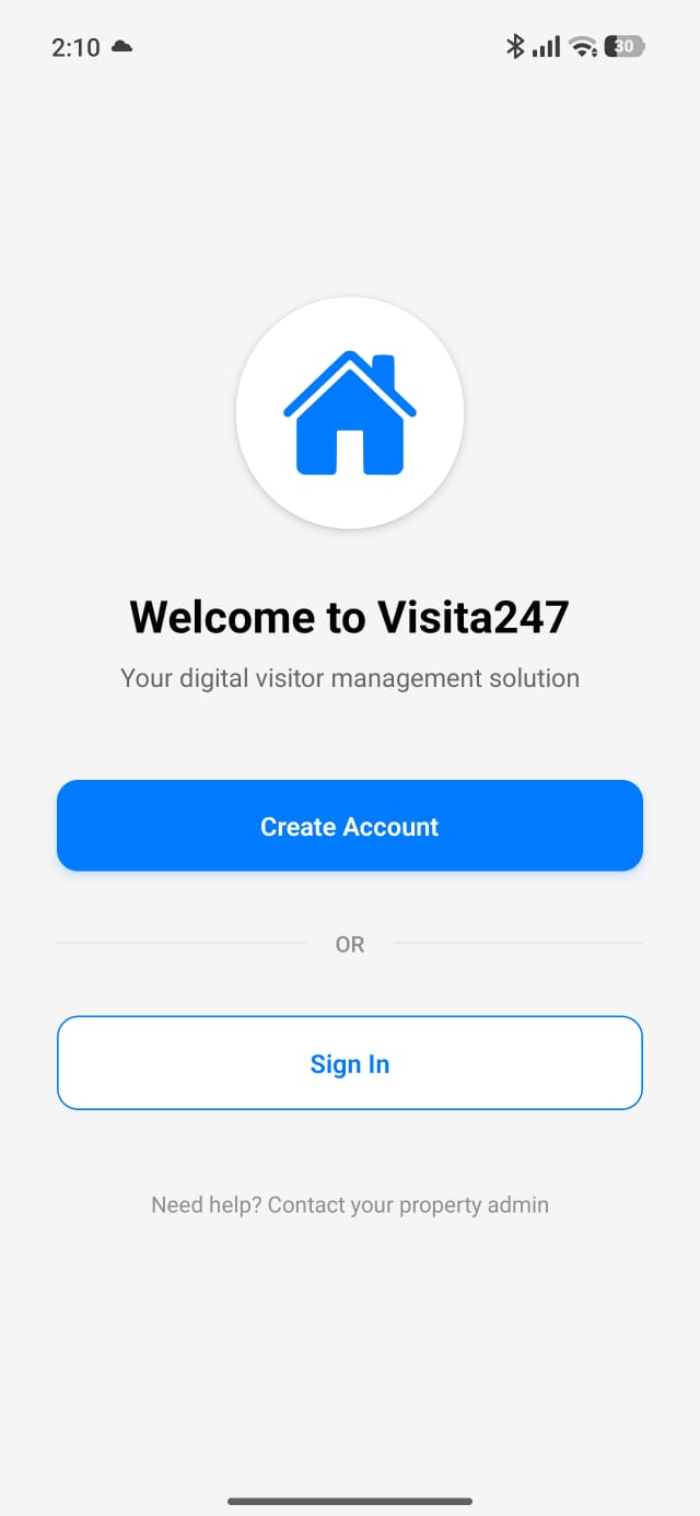 Welcome screen - Create Account or Sign In