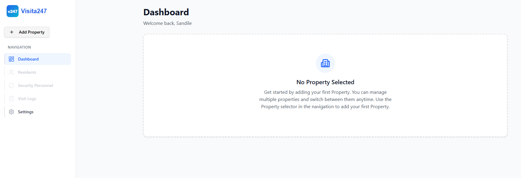 Dashboard - No Property Selected