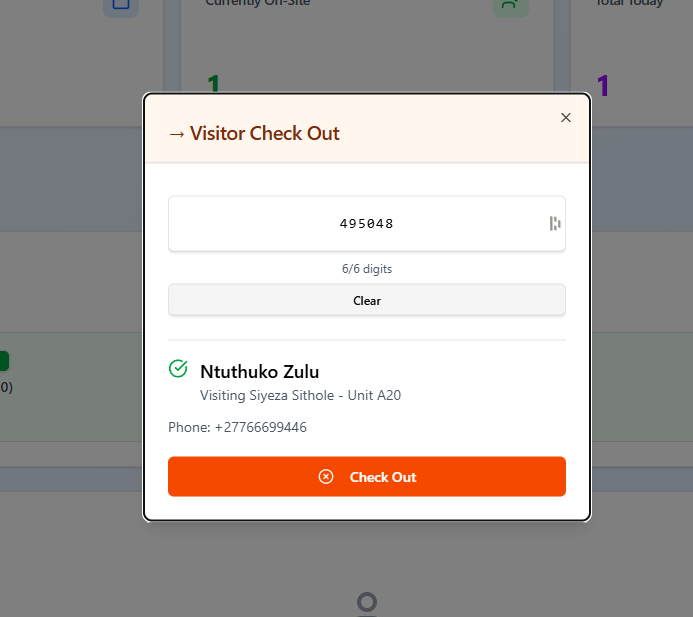 Visitor Check Out dialog