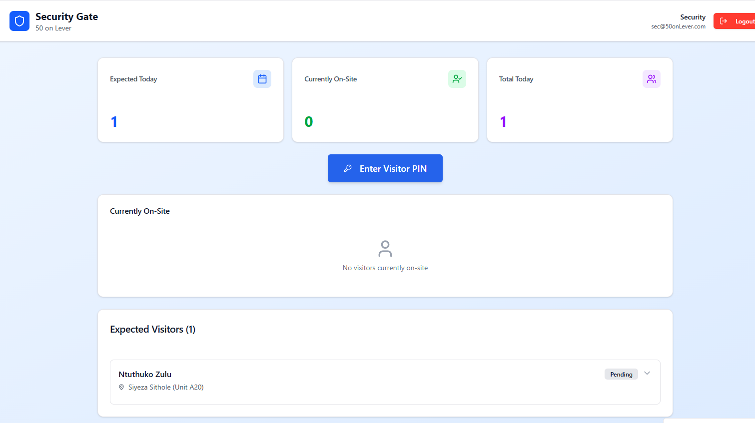 Security dashboard with expected visitor